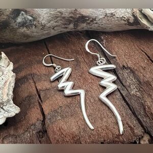 Artisan Sterling Silver Earrings Scribble Hooks Zig Zag Modernist Mod 5cm